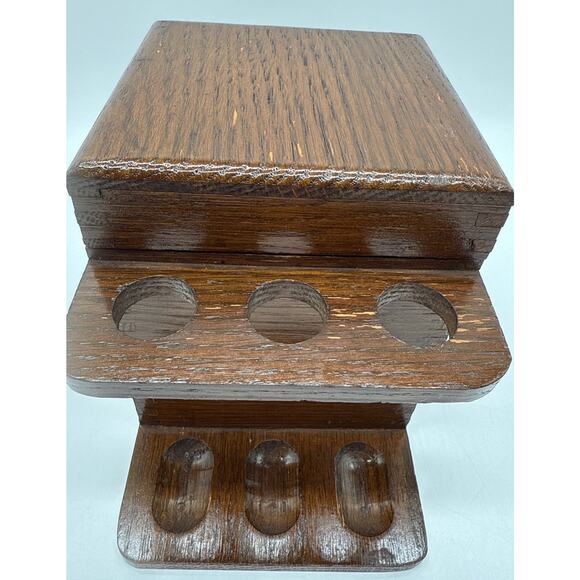 Vtg Decatur Finger Jointed Wooden Humidor Aztec Clay Moistener 6 Pipe Holder - Picture 10 of 11